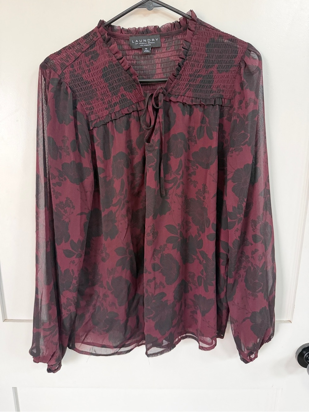 Laundry by Shelli Segal Whimsigoth Semi Sheer Floral Top Medium- Dark Romantic